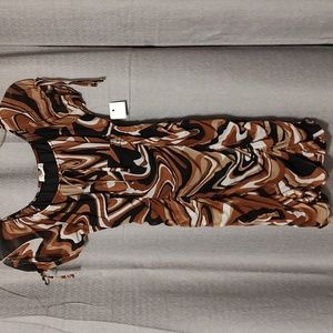 Ultra Flirt Groovy Pattern Ruched Bodycon Mini Dress Brown/Black/Tan/White Sz Sm